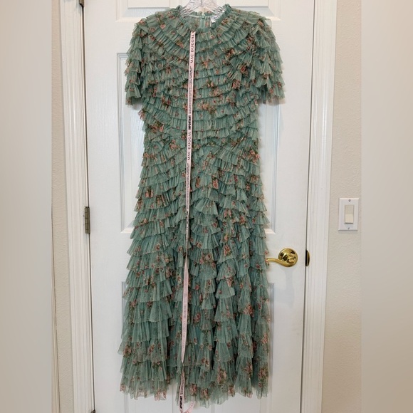NWT Mac Duggal 8014 Green Ruffle Tiered Short Sleeve A Line Dress Size 6 - Picture 6 of 15
